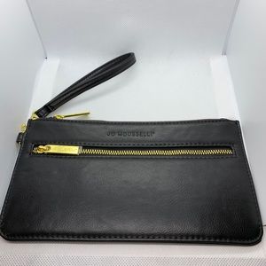 Jo Mousselli Black Leather Wristlet Gold Zipper